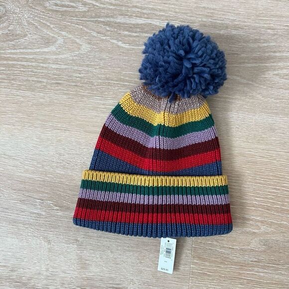 baby GAP Stripes Hat, Pom Pom Beanie, Rolled Cuff Rim, Toddler M/L - Picture 3 of 9